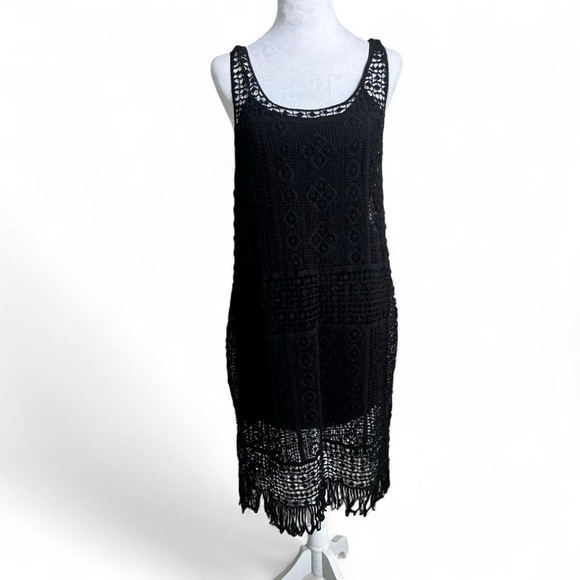 Ralph Lauren Dresses & Skirts - Ralph Lauren Dress Size M Black Crochet Knit Sleeveless Overlay Womens fringe